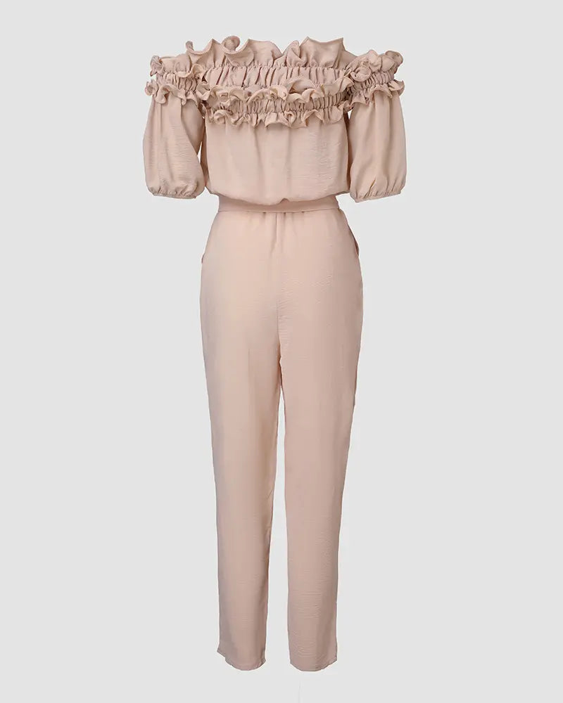 ✨Womens Off Shoulder Frill Hem Tied Detail Jumpsuit