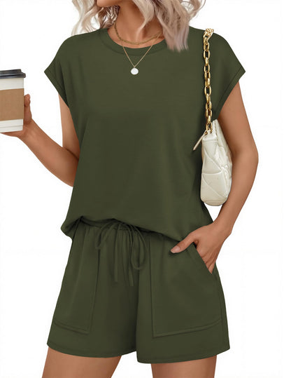 Two Piece Sets for Women Summer Crew Neck Lounge Short Sets