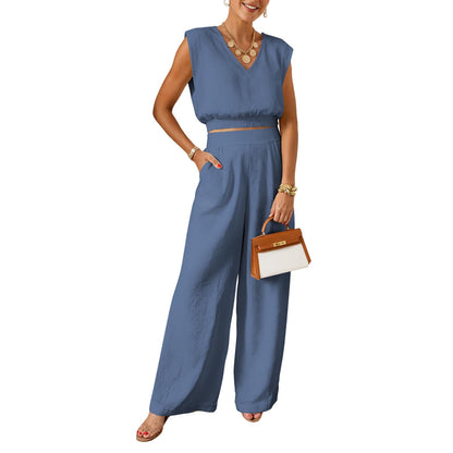 2026 Women's Summer 2-Piece Solid Color Tank Top & Wide Leg Pants Set