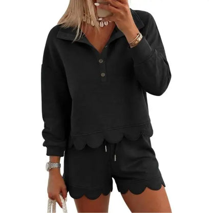 Limited time sale🔥Women Scalloped Hem Half Button Polo Two Piece Set
