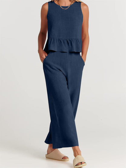 Limited time sale🔥Women 2 Piece Outfits Tank Crop Top Wide Leg Pants Lounge Matching Sets