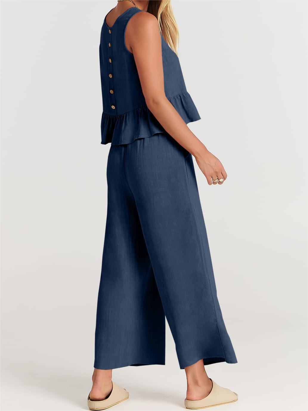 2024 Women's Summer 2 Pieces Outfits - Lounge Set with Pockets