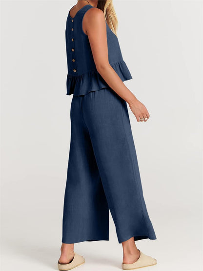 Limited time sale🔥Women 2 Piece Outfits Tank Crop Top Wide Leg Pants Lounge Matching Sets