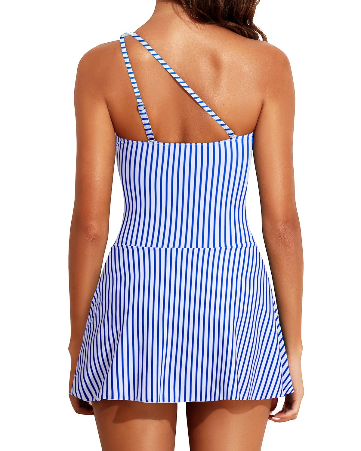 Women One Shoulder Tummy Control One Piece Swim Dress