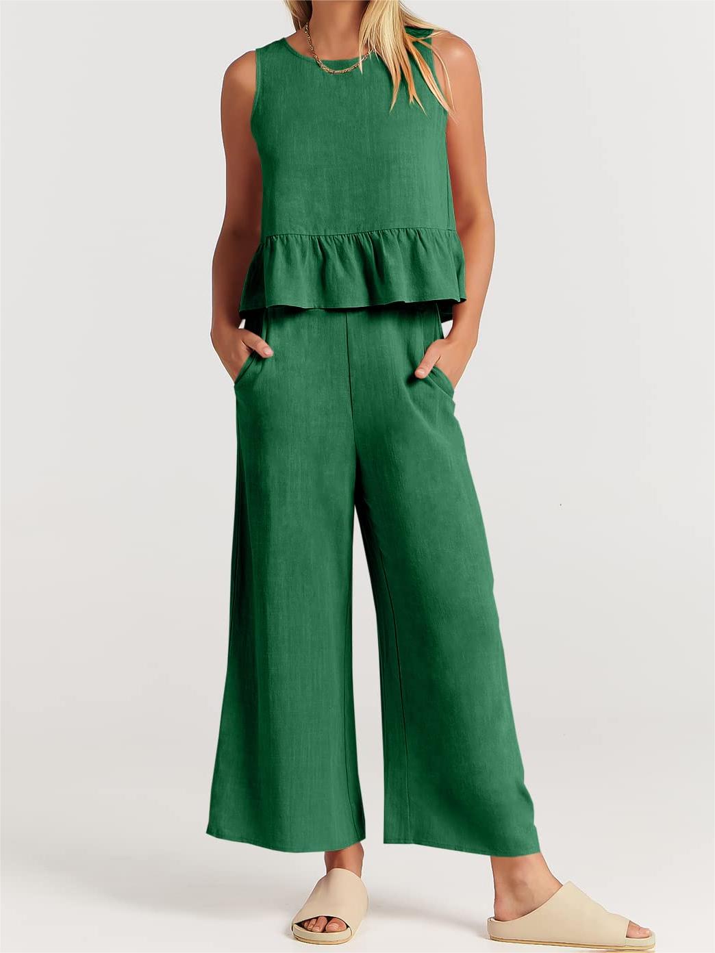 2024 Women's Summer 2 Pieces Outfits - Lounge Set with Pockets