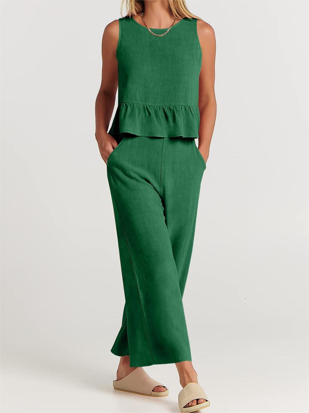 Limited time sale🔥Women 2 Piece Outfits Tank Crop Top Wide Leg Pants Lounge Matching Sets