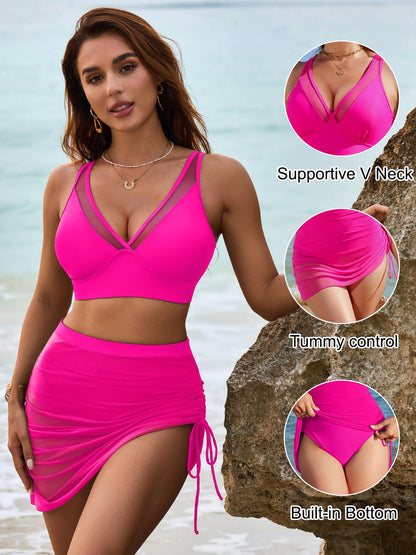 Womens Swim Skirt High Waisted Tummy Control Swimsuits Mesh Sarong Wraps Bathing Suits