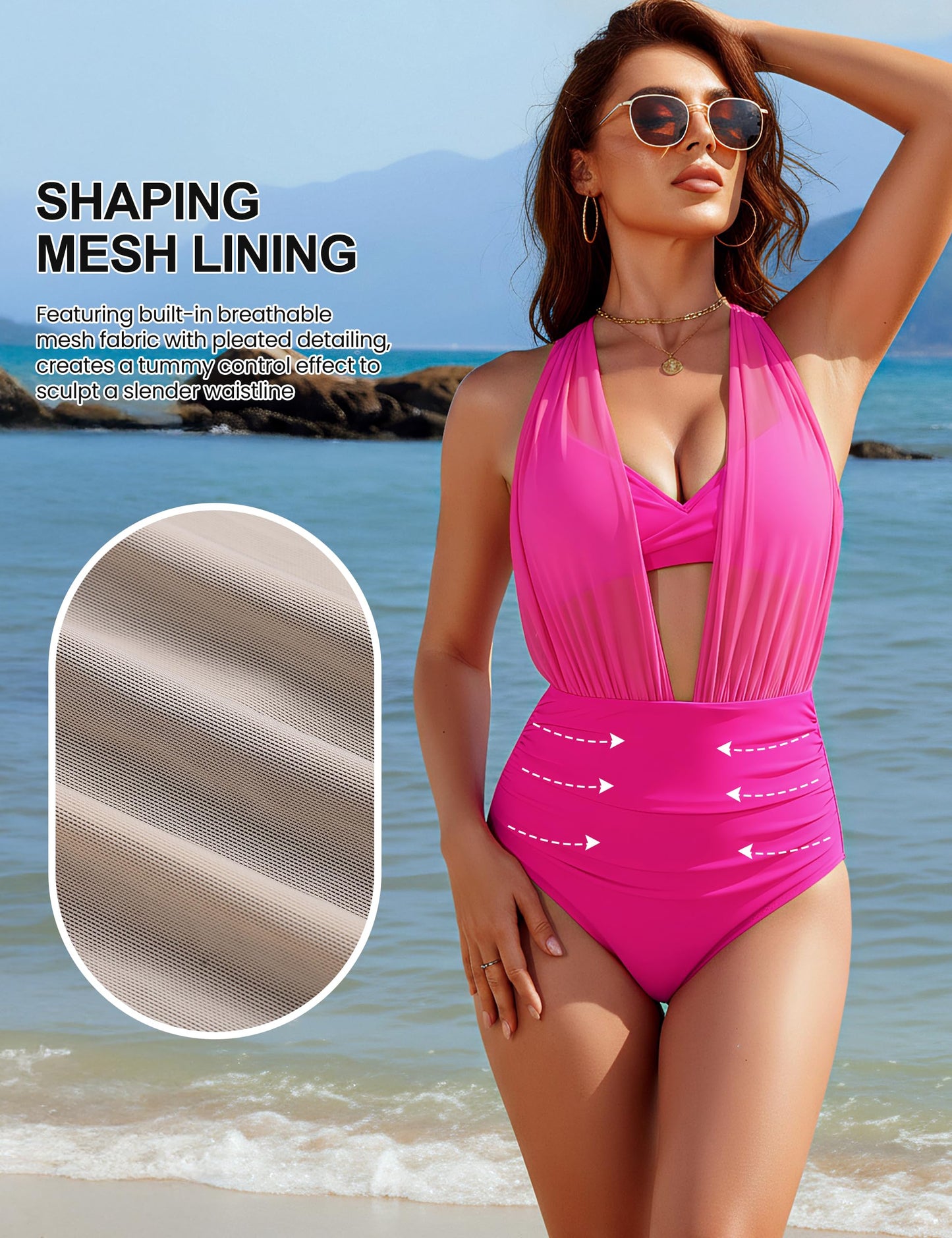 ⏰Hot Sale-Women Tummy Control High Waisted Two Piece Modest Mesh Swimsuits