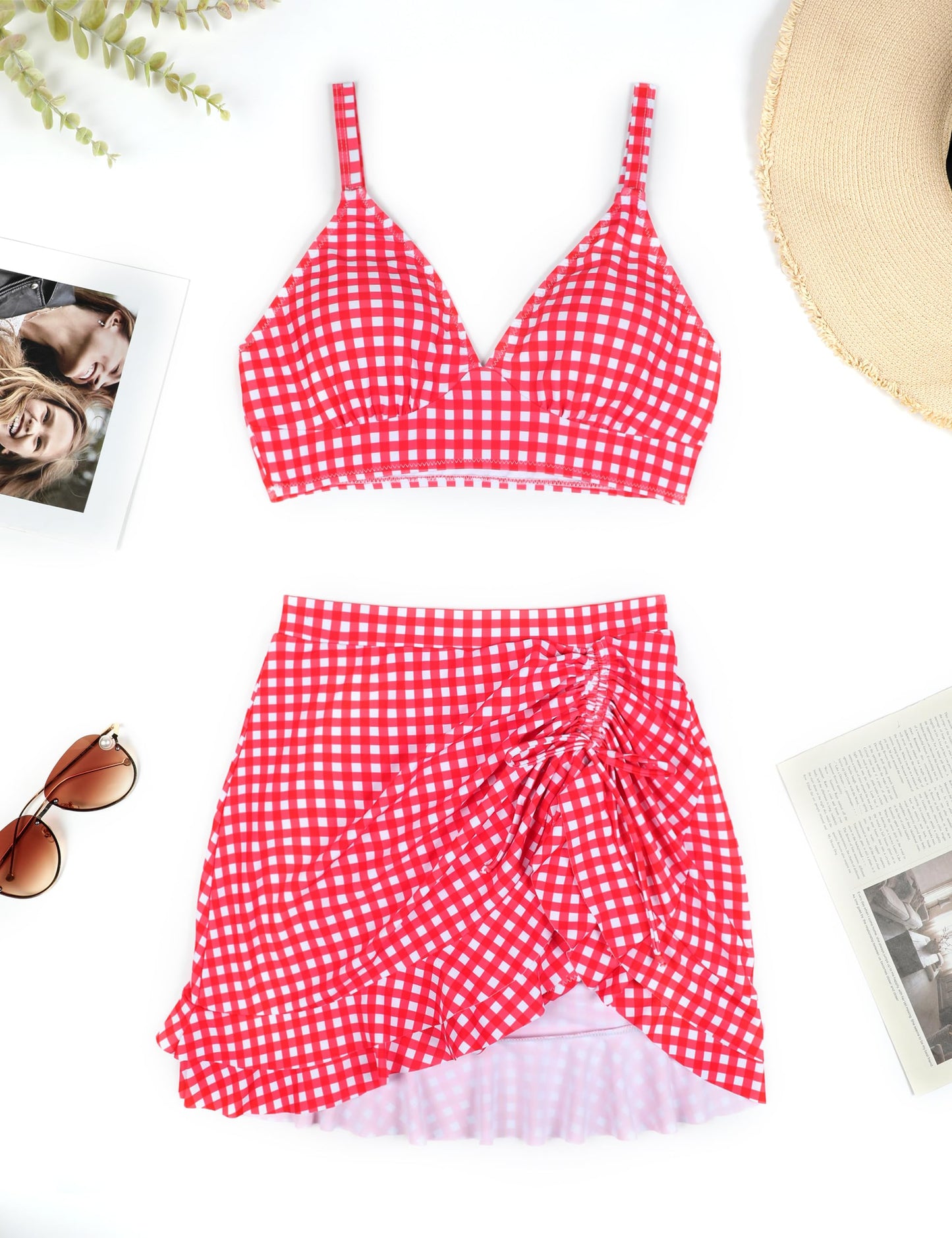 Limited time sale🔥Women's High Waisted Tummy Control Two Piece Gingham Bikini Swimsuit