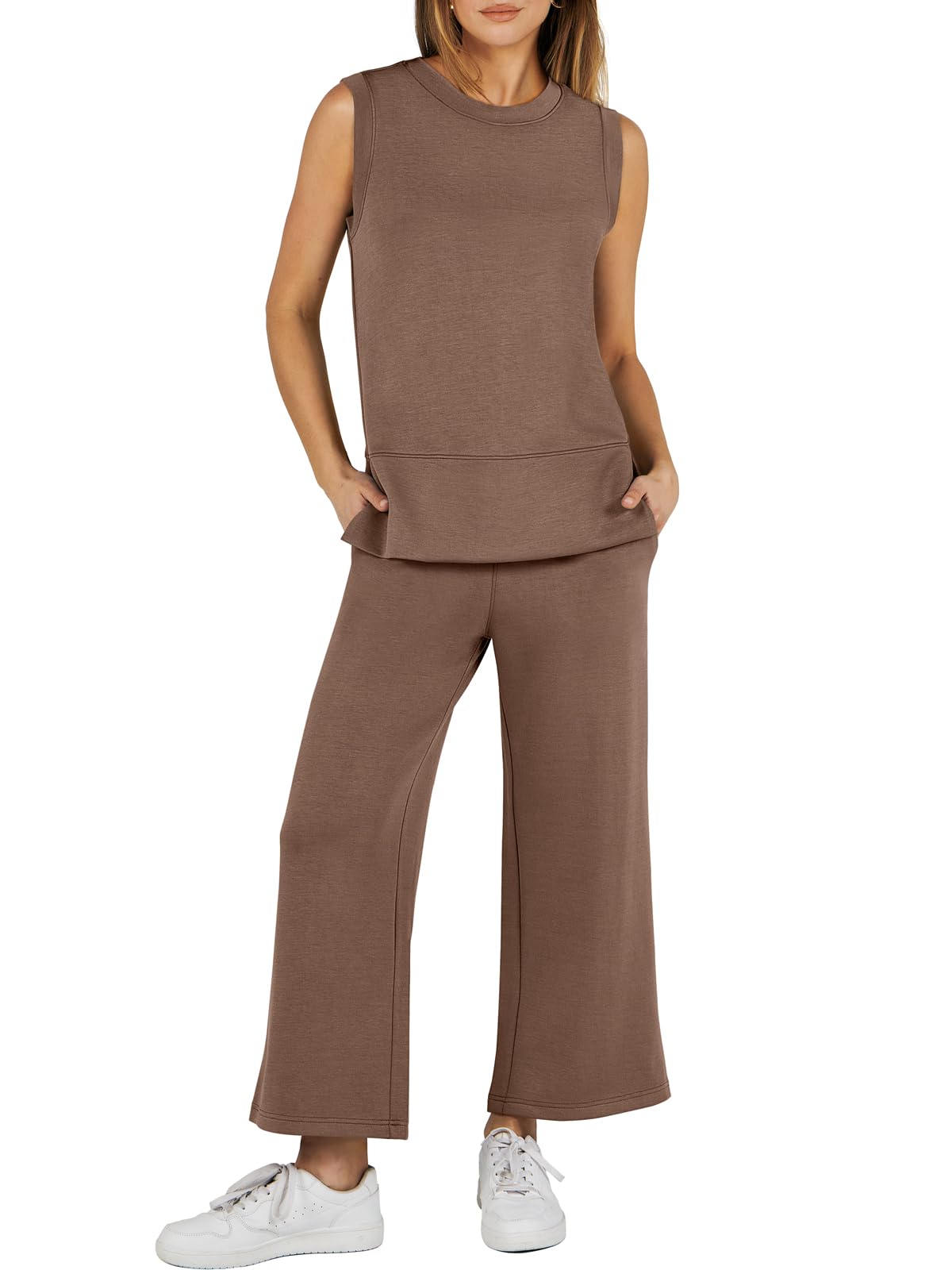 2024 SUMMER NEW Women's Sleeveless Slit Hem Wide Leg Suit Casual Two Piece Set