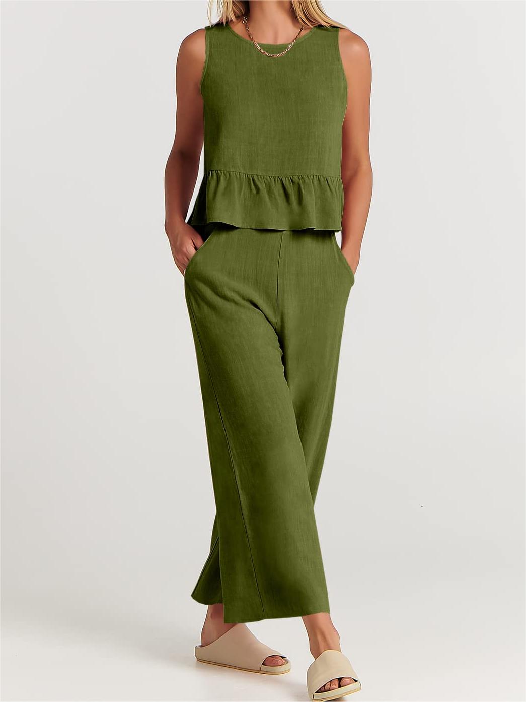 2024 Women's Summer 2 Pieces Outfits - Lounge Set with Pockets