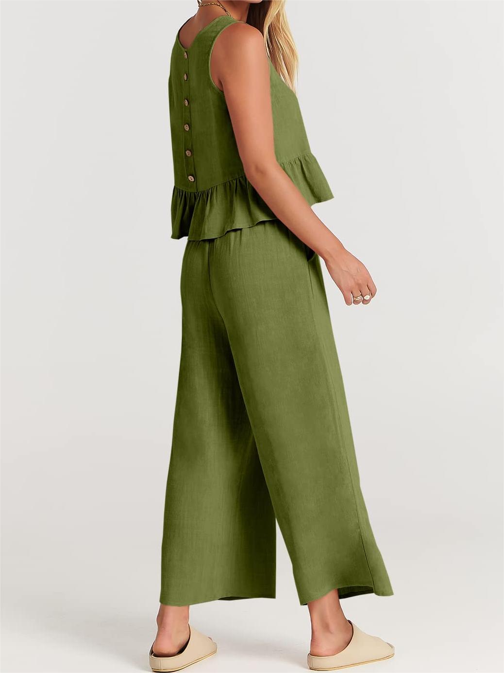 Limited time sale🔥Women 2 Piece Outfits Tank Crop Top Wide Leg Pants Lounge Matching Sets
