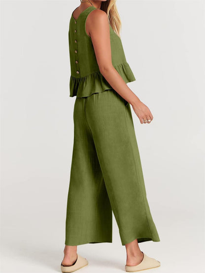 Limited time sale🔥Women 2 Piece Outfits Tank Crop Top Wide Leg Pants Lounge Matching Sets