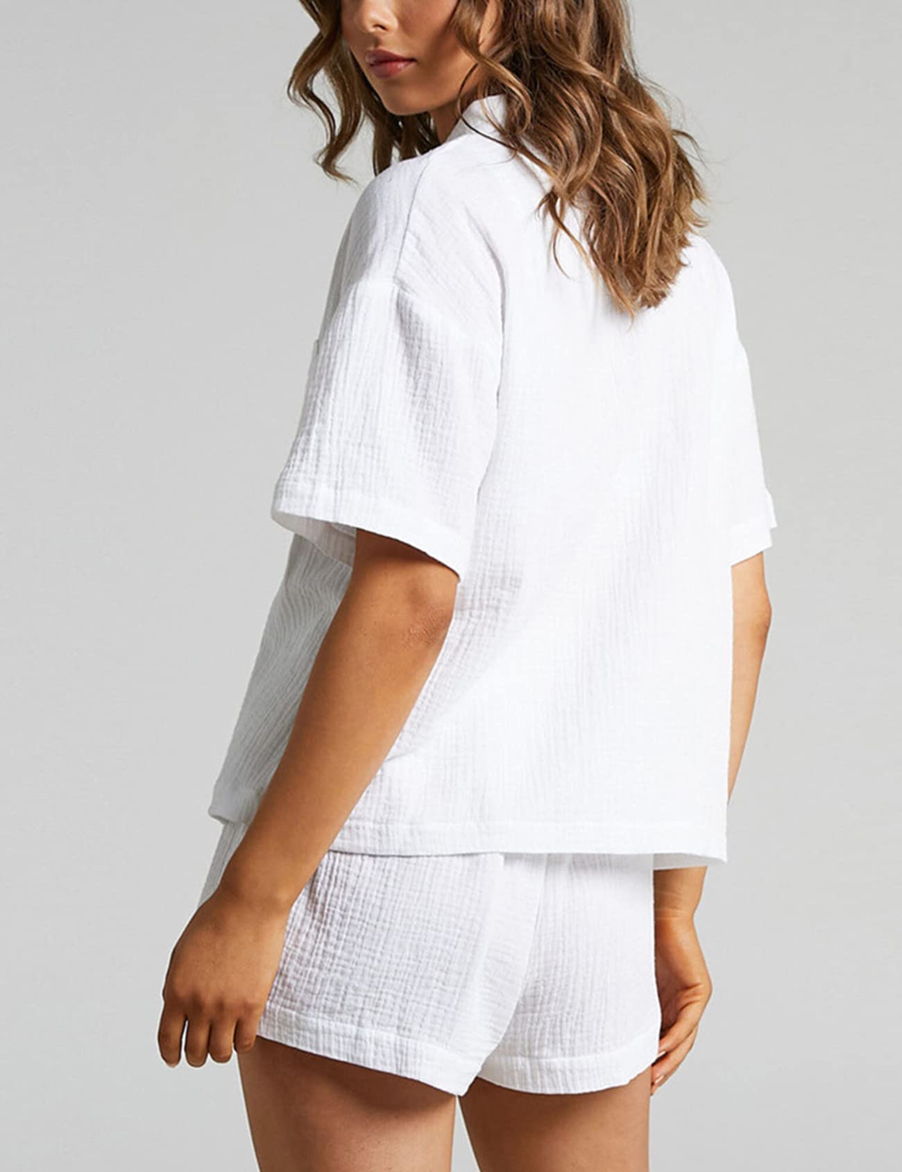 Women's 2 Piece Button Down Shirt and Shorts Set