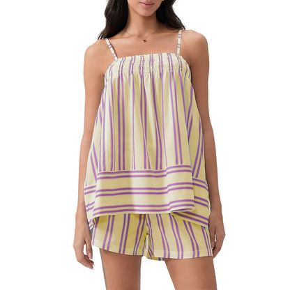 ✨Women's Summer Striped Ruffle Camisole and Wide Leg Shorts Set