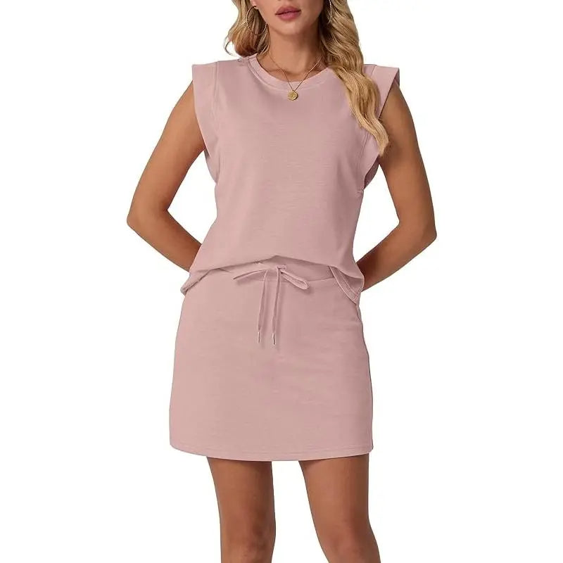 Limited time sale🔥Women's Summer 2 Piece Skort Set Cap Sleeve Round Neck Top
