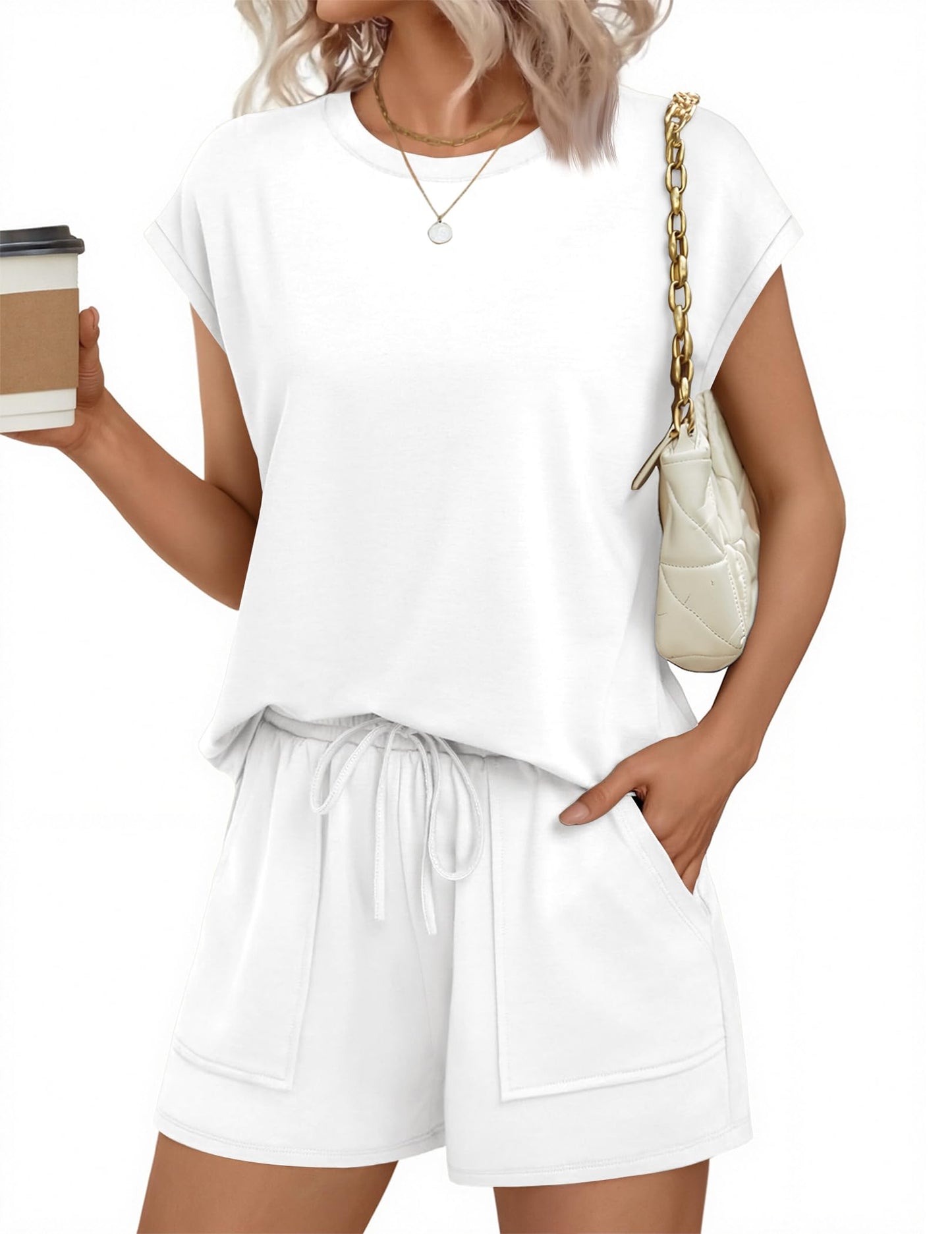 Two Piece Sets for Women Summer Crew Neck Lounge Short Sets