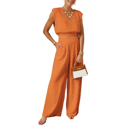 2026 Women's Summer 2-Piece Solid Color Tank Top & Wide Leg Pants Set