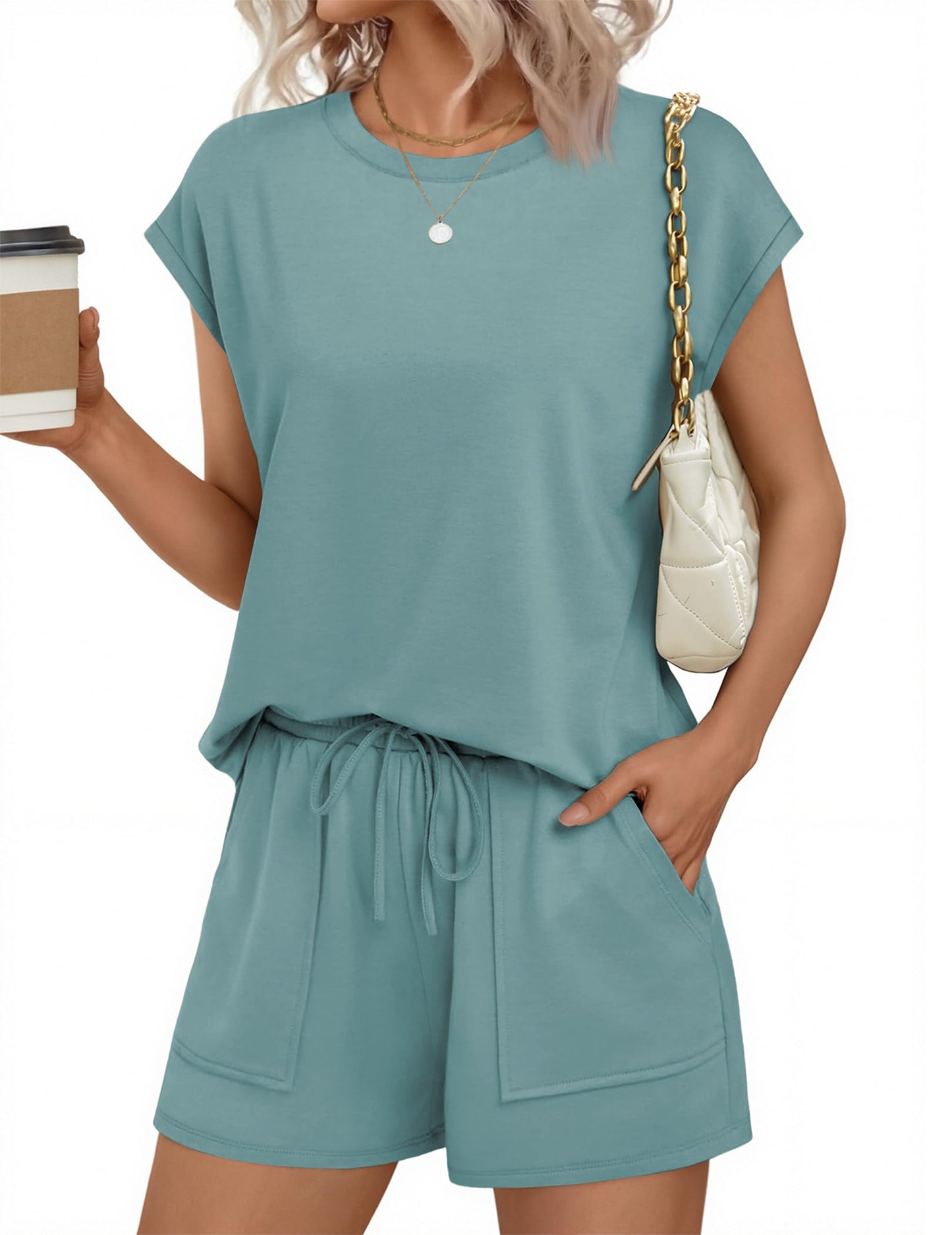 Two Piece Sets for Women Summer Crew Neck Lounge Short Sets