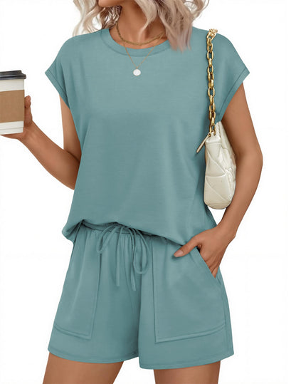 Two Piece Sets for Women Summer Crew Neck Lounge Short Sets