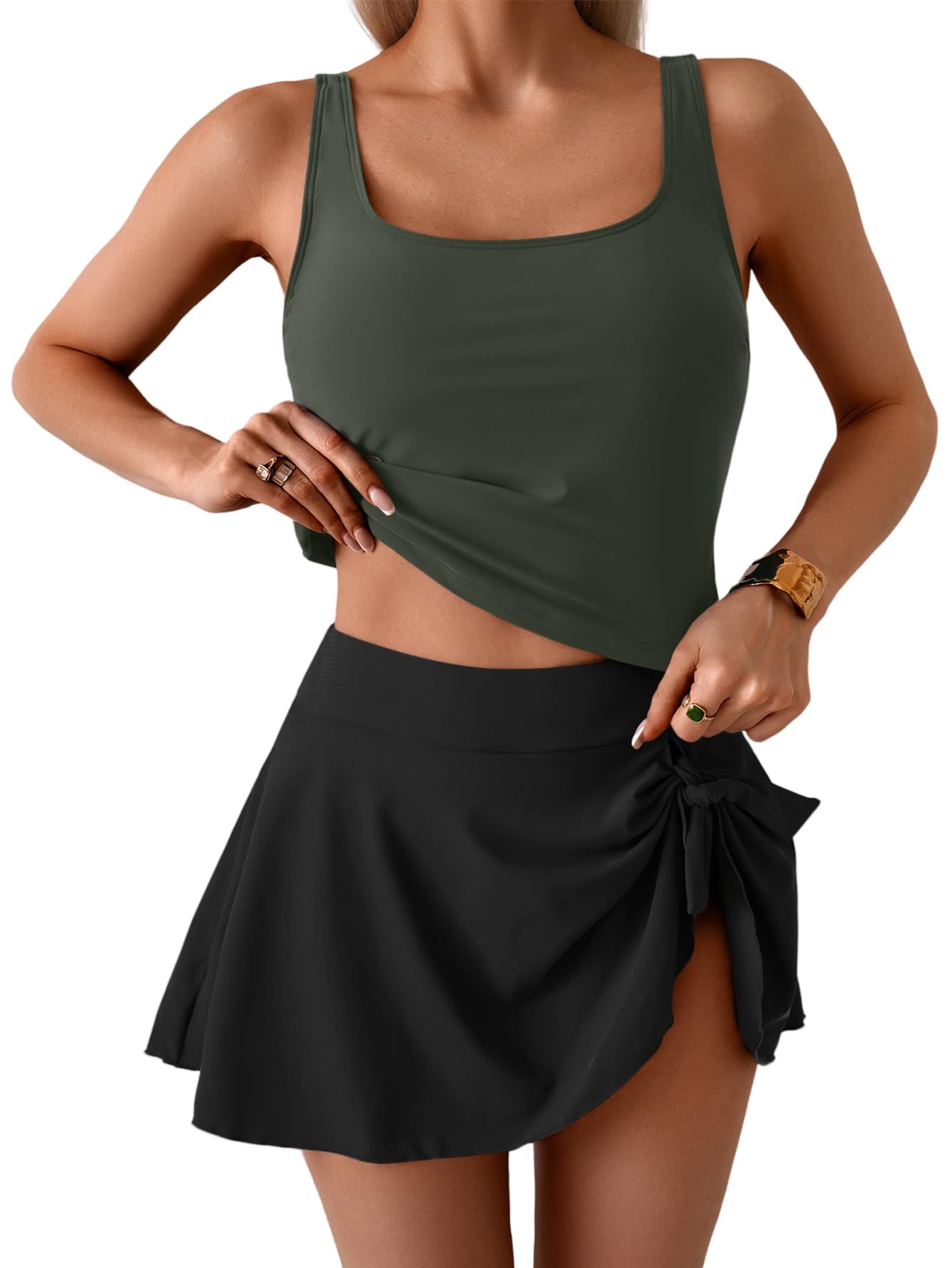 Limited time sale🔥Women's Tummy Control Two Piece Swimsuit High Waisted Tank Top with Swim Skirt