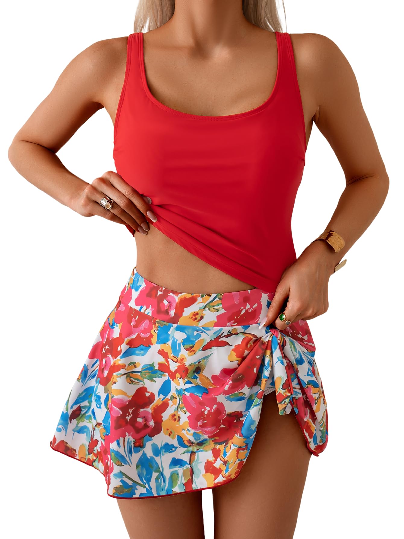 Limited time sale🔥Women's Tummy Control Two Piece Swimsuit High Waisted Tank Top with Swim Skirt