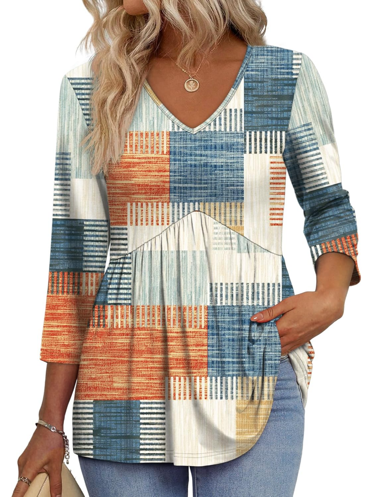 Limited time sale🔥Women's V-Neck 3/4 Sleeve Ruffled hem Top