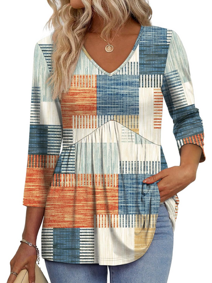 Limited time sale🔥Women's V-Neck 3/4 Sleeve Ruffled hem Top