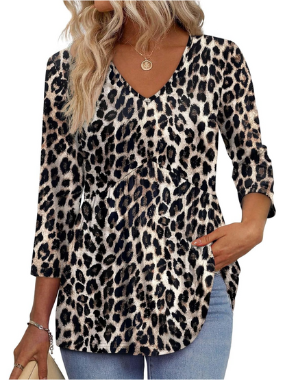 Limited time sale🔥Women's V-Neck 3/4 Sleeve Ruffled hem Top