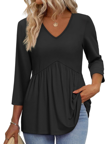 Limited time sale🔥Women's V-Neck 3/4 Sleeve Ruffled hem Top