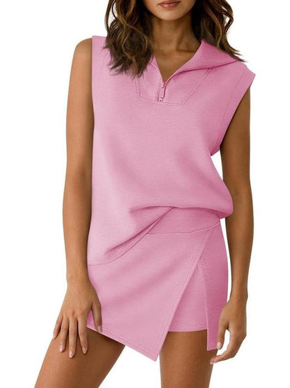 Women's Half-Zip Casual Skort Two-Piece Set