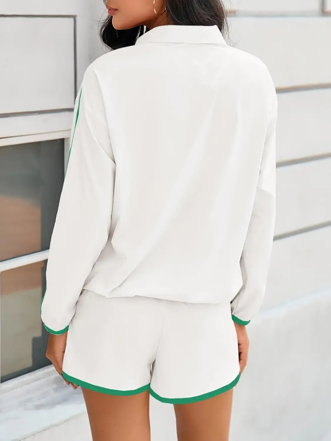 ⏰Hot Sale-Women's Half-Zip Long Sleeve Top & Shorts Casual Two-Piece Set