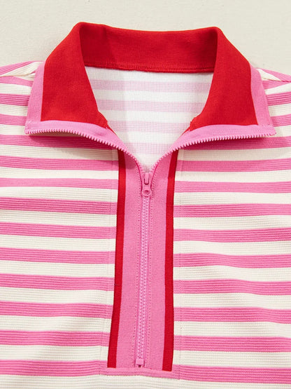 ⏰Hot Sale-Women's Stripe Print Contrast Trim Zip Collar Sleeveless 2pcs Skort Set