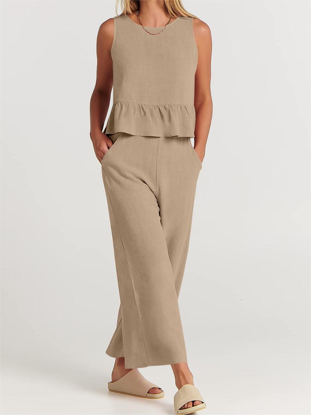 2024 Women's Summer 2 Pieces Outfits - Lounge Set with Pockets
