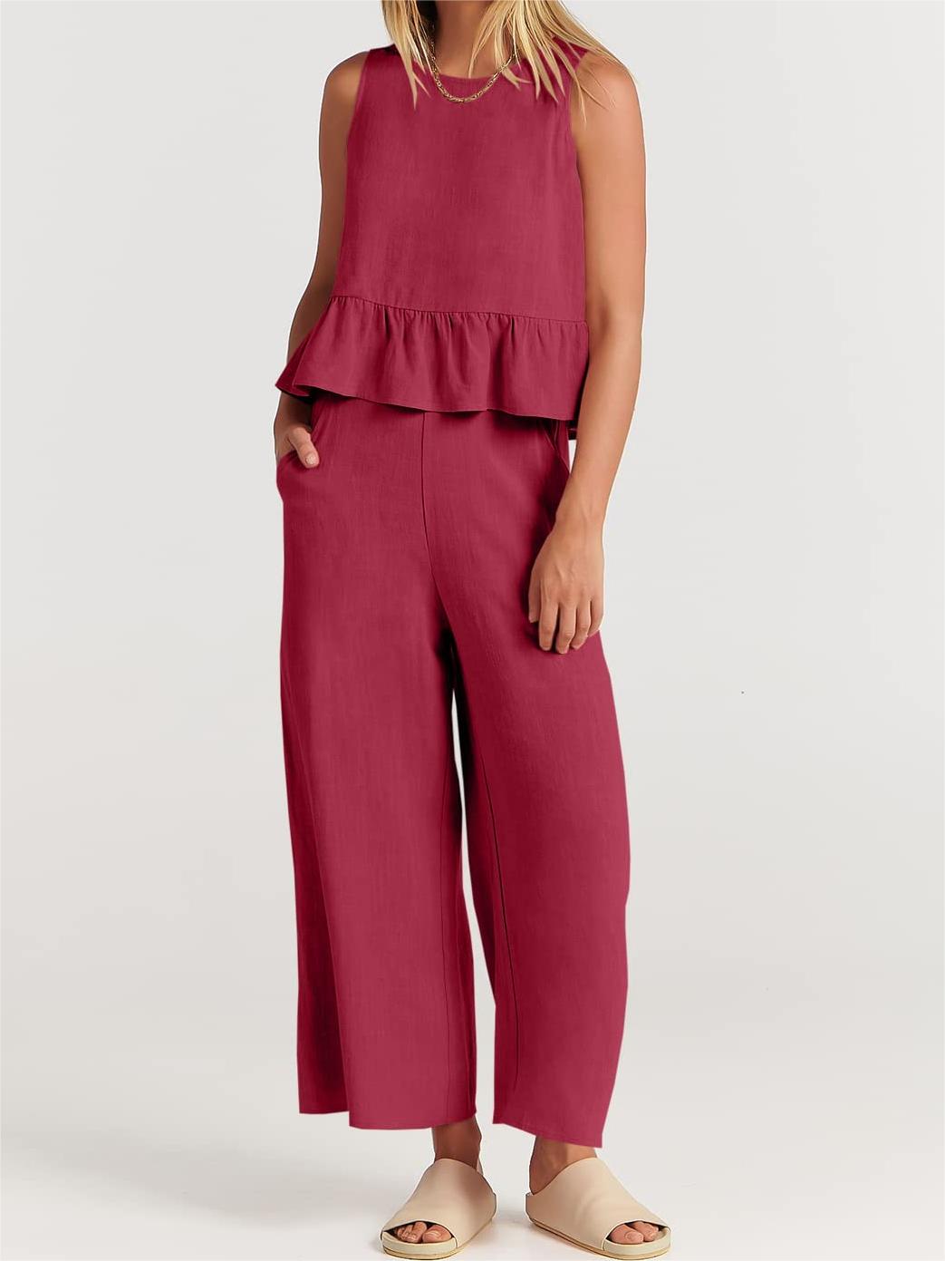 2024 Women's Summer 2 Pieces Outfits - Lounge Set with Pockets