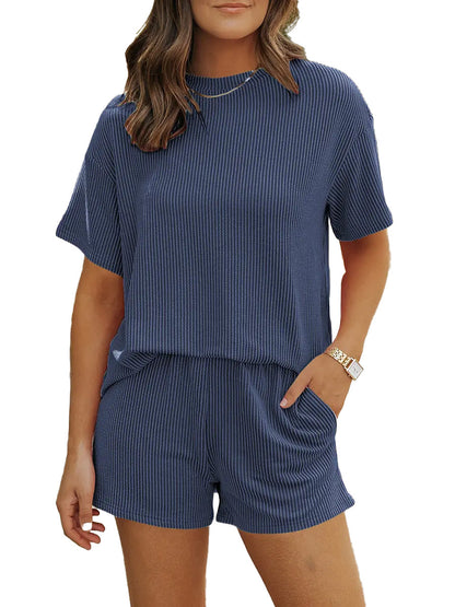 Women 2 Piece Summer Outfit Pocket Shorts Matching Set